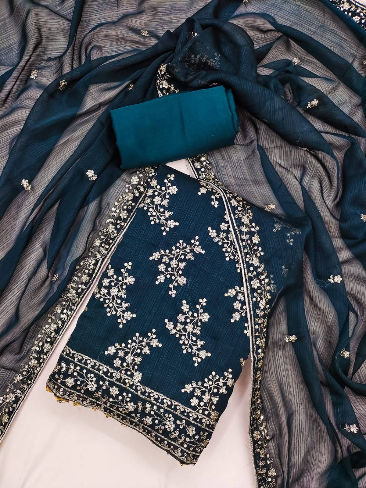 HL SILKMILLS Unstitched Georgette Embroidered Dress Material - Blue ( Pack of 1 )     			HL SILKMILLS Unstitched Georgette Embroidered Dress Material - Blue ( Pack of 1 )