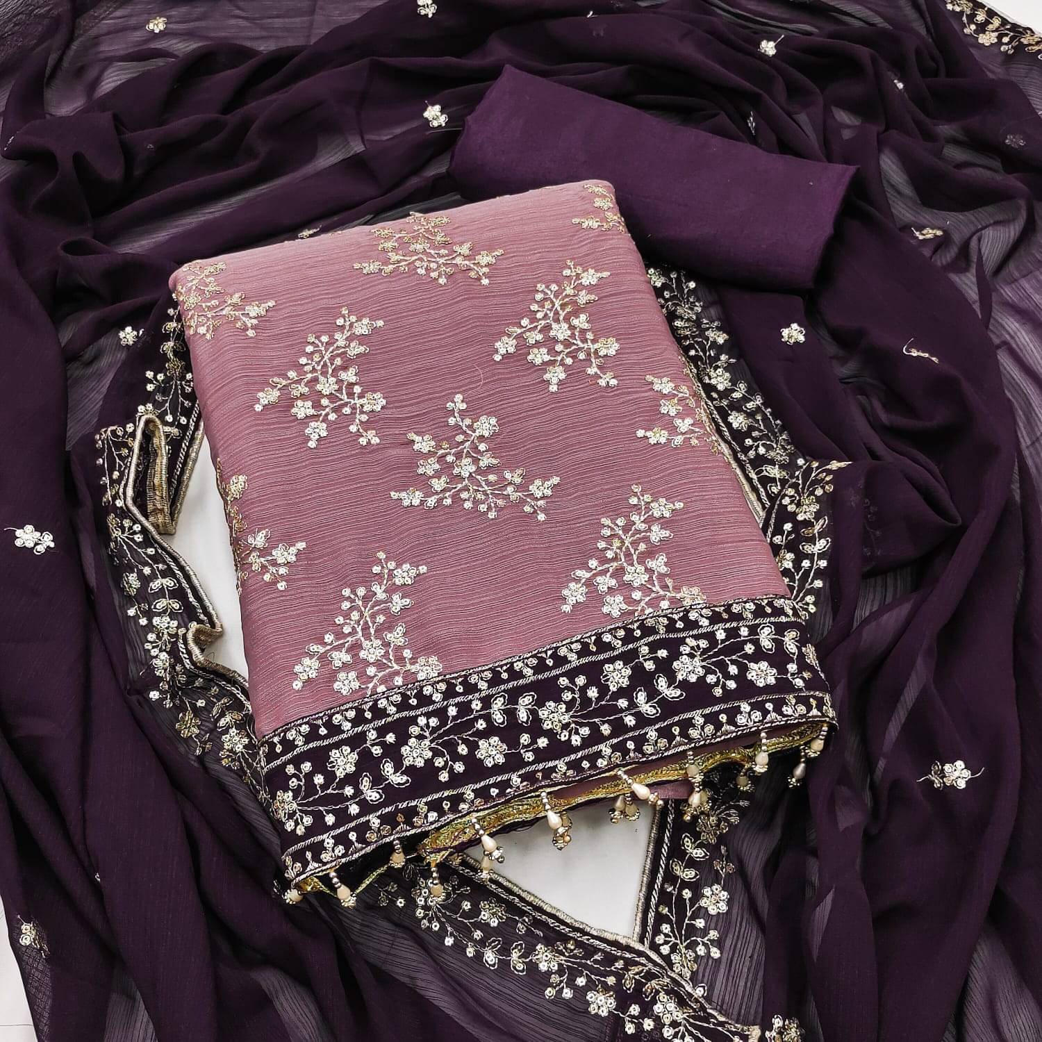     			HL SILKMILLS Unstitched Georgette Embroidered Dress Material - Lavender ( Pack of 1 )