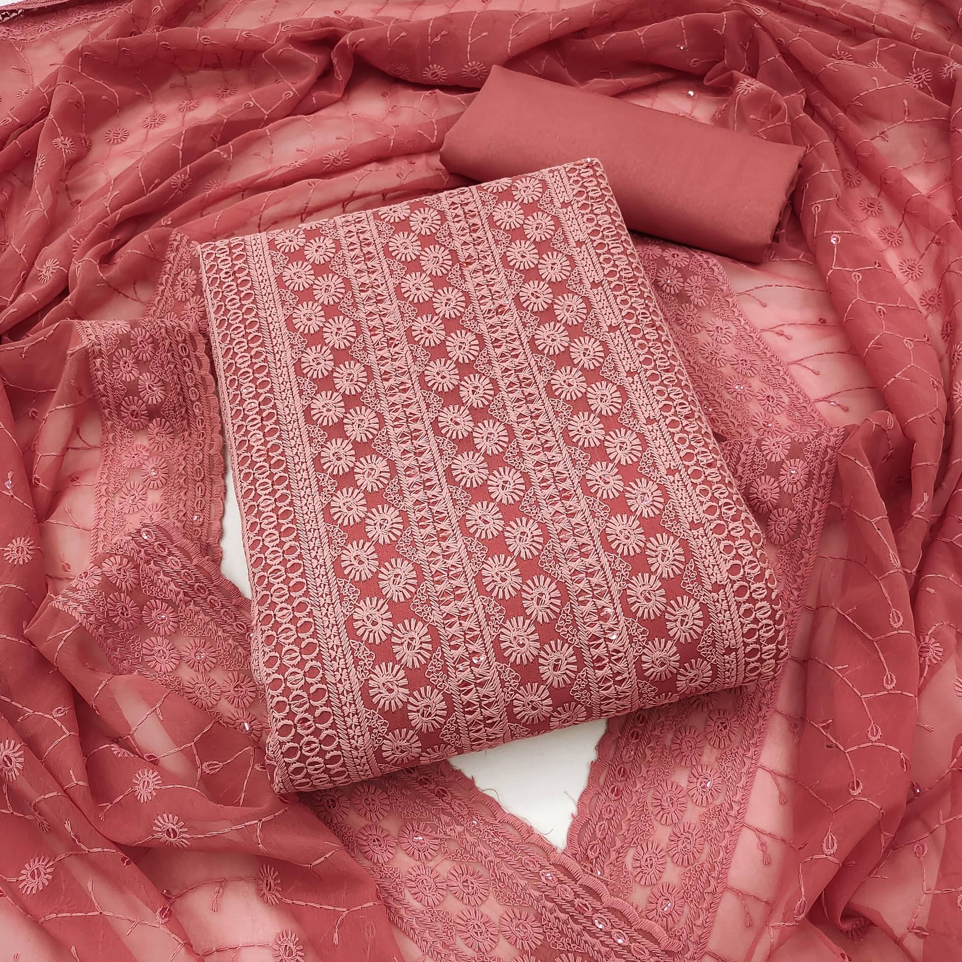 HL SILKMILLS Unstitched Georgette Embroidered Dress Material - Peach ( Pack of 1 )     			HL SILKMILLS Unstitched Georgette Embroidered Dress Material - Peach ( Pack of 1 )