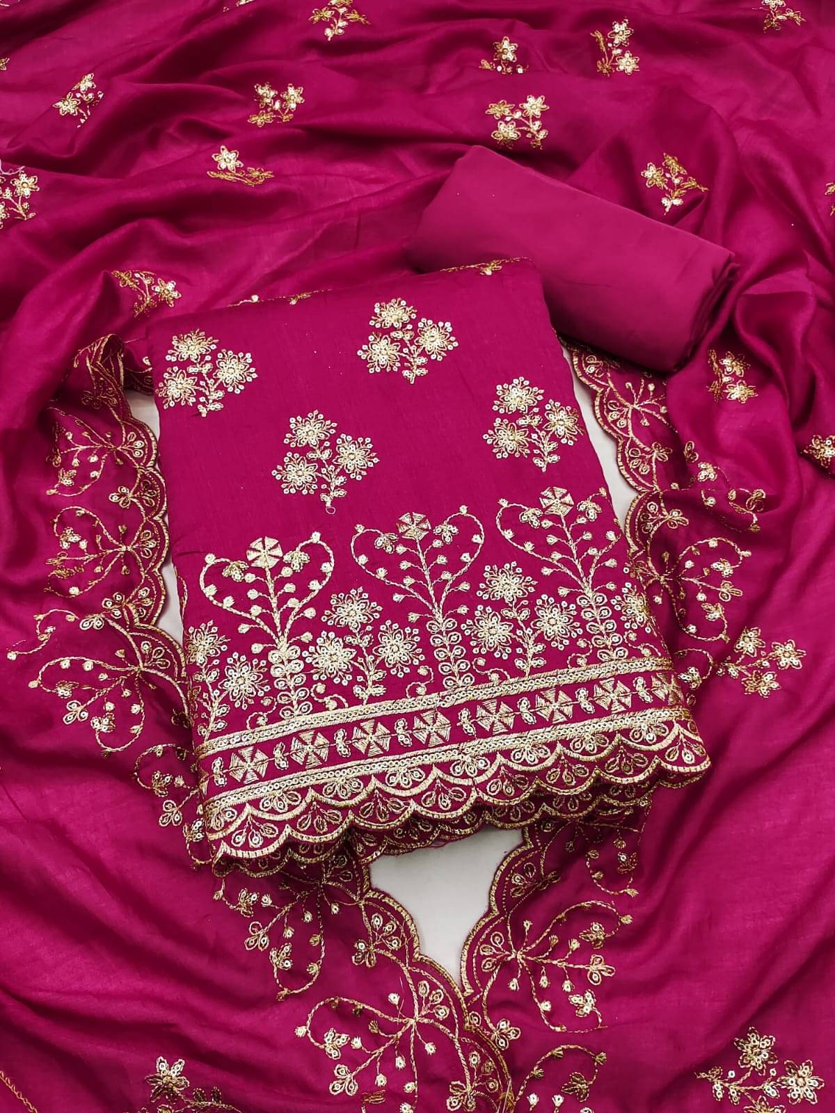     			HL SILKMILLS Unstitched Silk Embroidered Dress Material - Pink ( Pack of 1 )