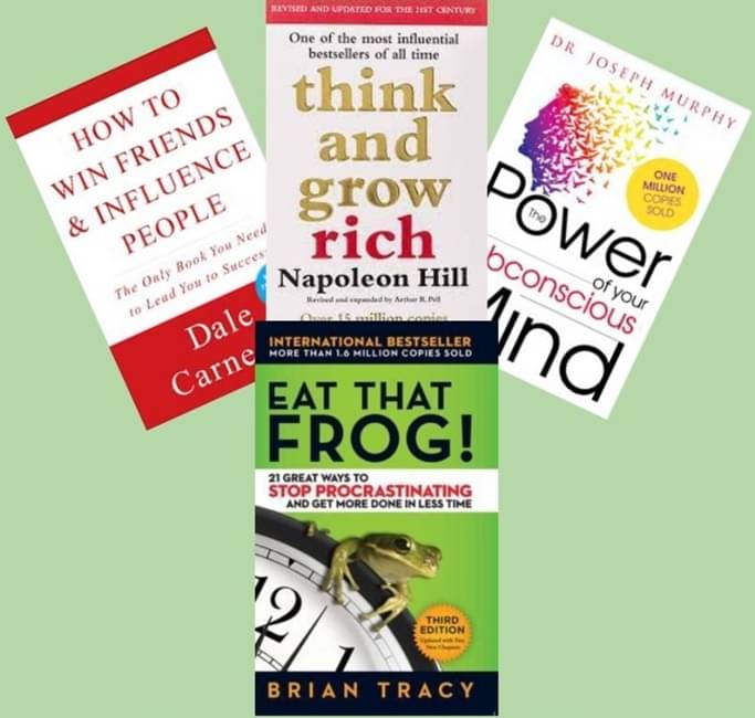 How to Win Friends and Influence People + Think And Grow Rich + The Power of Your Subconscious Mind + Eat That Frog     			How to Win Friends and Influence People + Think And Grow Rich + The Power of Your Subconscious Mind + Eat That Frog
