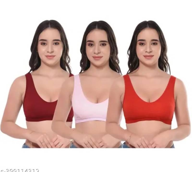     			Ishant Pack of 3 Cotton Non Padded Racerback bra For Women ( Maroon,Pink,Red )