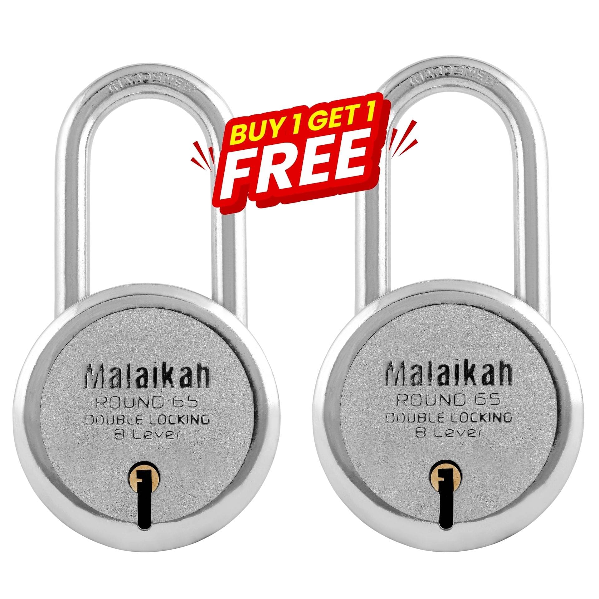 Malaikah Locks Padlocks Pack Of 2 Round 65mm Long Shackle Made In Aligarh India Heavy-Duty Security With 7-Lever Mechanism And High-Quality Steel Construction Malaikah Locks Padlocks Pack Of 2 Round 65mm Long Shackle Made In Aligarh India Heavy-Duty Security With 7-Lever Mechanism And High-Quality Steel Construction