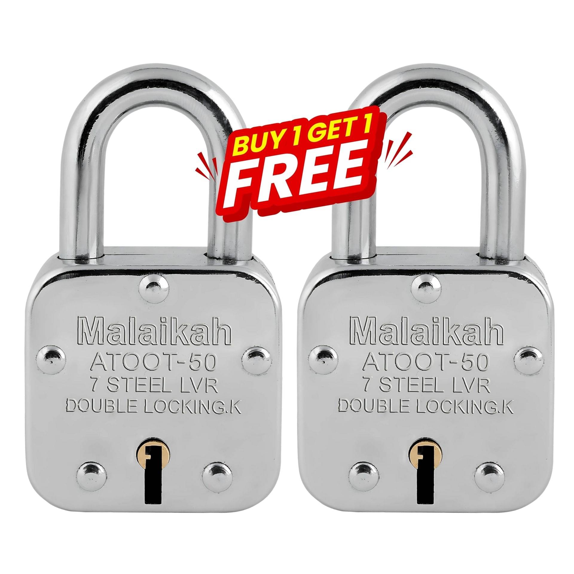 Malaikah Locks Padlocks Pack Of 2 Atoot 50mm With Buy 1 Get 1 Free Made In Aligarh India Tough And Reliable Steel Construction For Ultimate Security With 7-Lever Mechanism Ideal For Gates And Lockers Malaikah Locks Padlocks Pack Of 2 Atoot 50mm With Buy 1 Get 1 Free Made In Aligarh India Tough And Reliable Steel Construction For Ultimate Security With 7-Lever Mechanism Ideal For Gates And Lockers