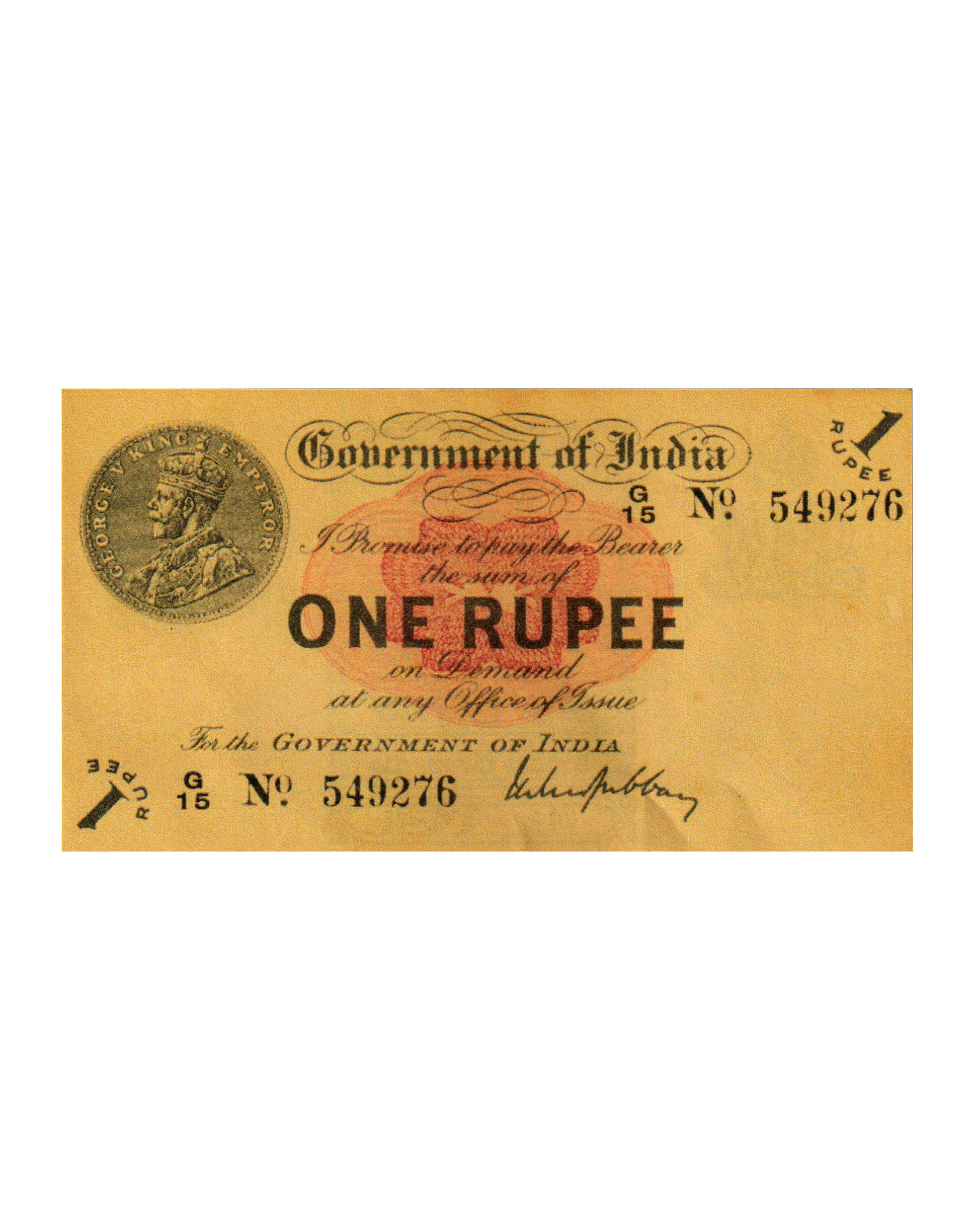     			Old One Rupee 1917 British India King George V Fancy Note for Collection