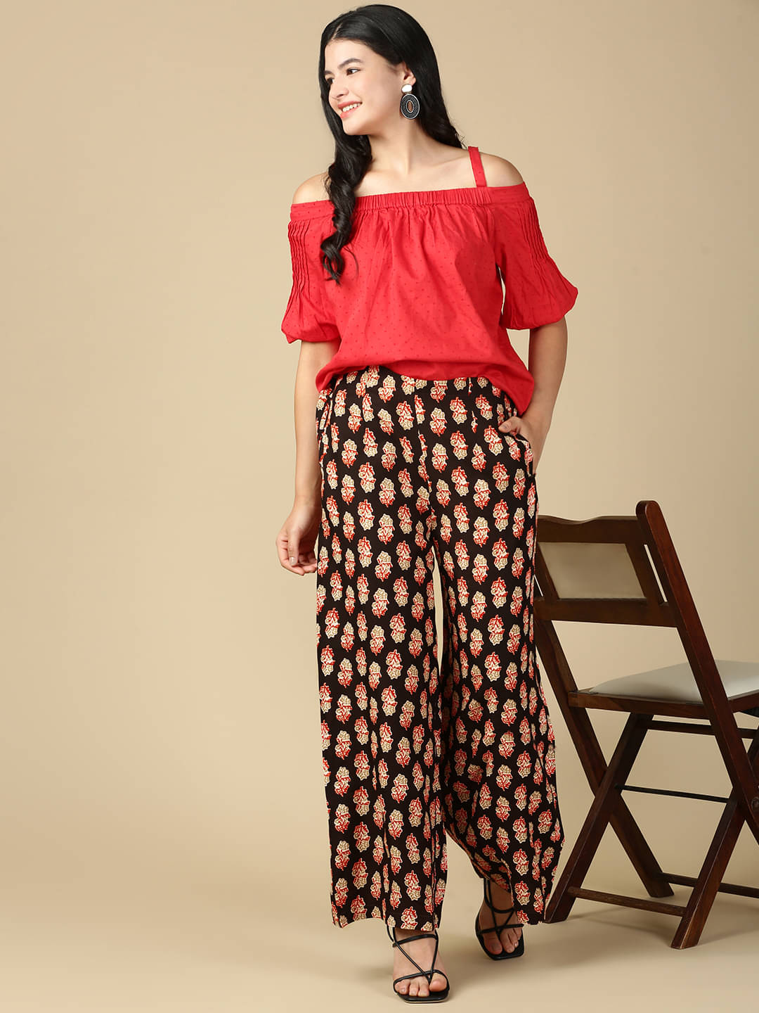     			PYNK Pack of 1 Cotton Wide leg Women's Palazzos ( Multicolor 2 )