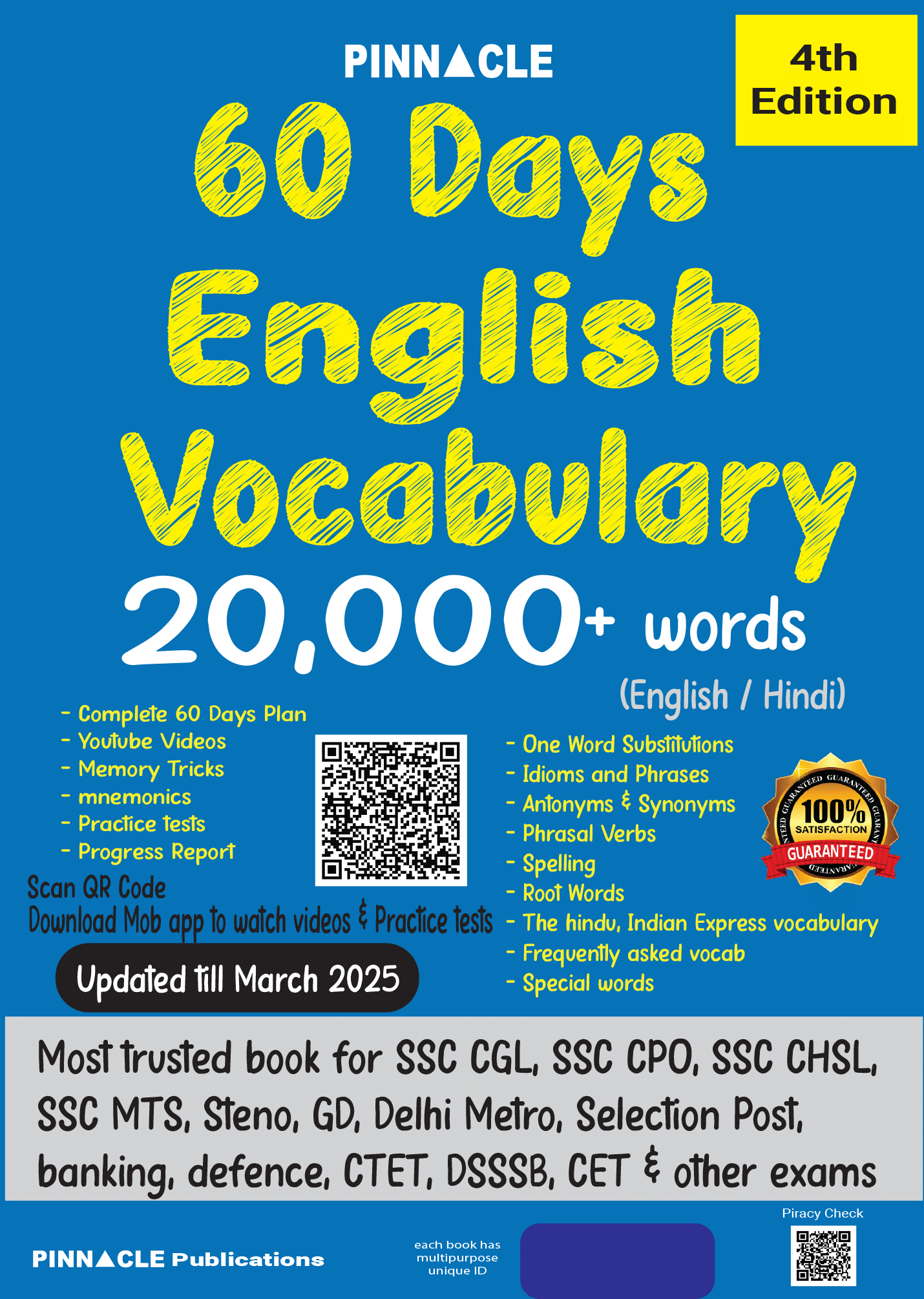     			Pinnacle 60 Days English Vocabulary  | Latest 4th Edition (Updated Till March 2025) | Bilingual (English-Hindi) | Master SSC & Govt Exams