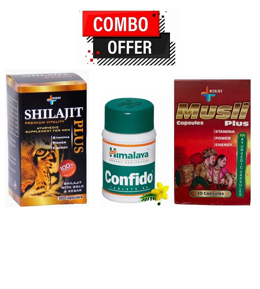 Rikhi Shilajit Plus Capsule 30 no.s & Musli Plus Capsule 30no.s & Himalaya Confido 60 Tablets Pack Of 1 Rikhi Shilajit Plus Capsule 30 no.s & Musli Plus Capsule 30no.s & Himalaya Confido 60 Tablets Pack Of 1