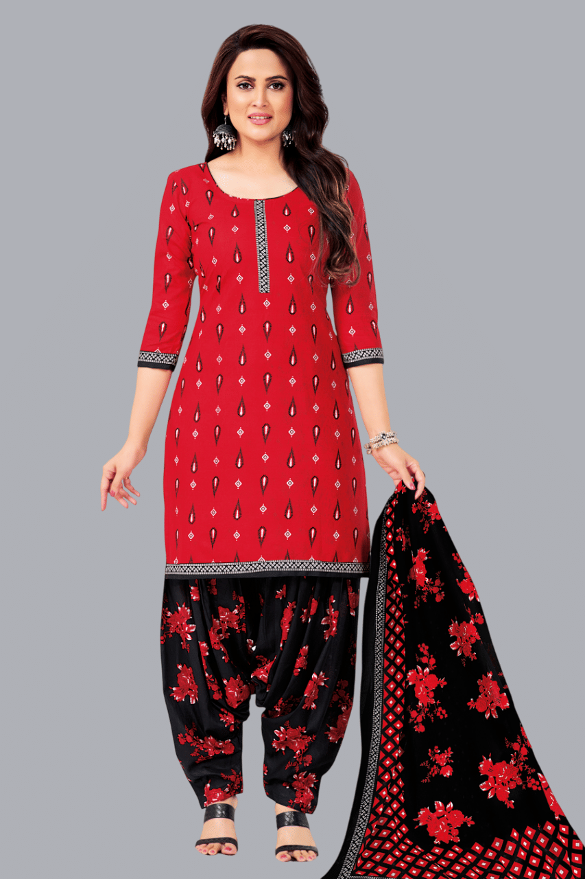 SIMMU Unstitched Cotton Printed Dress Material - Red ( Pack of 1 )     			SIMMU Unstitched Cotton Printed Dress Material - Red ( Pack of 1 )