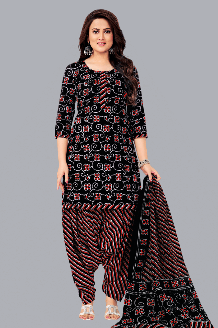     			SIMMU Unstitched Cotton Printed Dress Material - Black ( Pack of 1 )