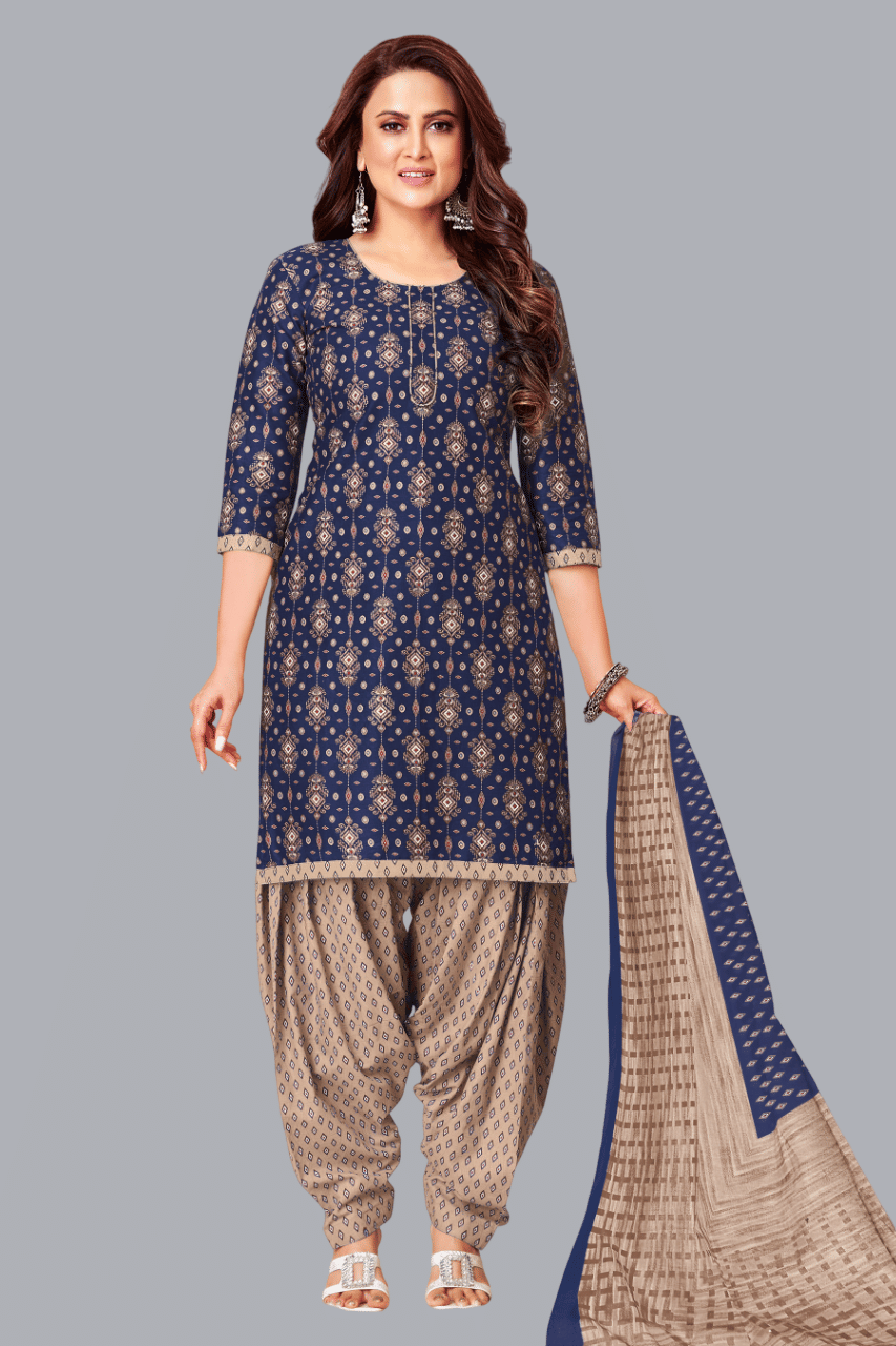     			SIMMU Unstitched Cotton Printed Dress Material - Blue ( Pack of 1 )