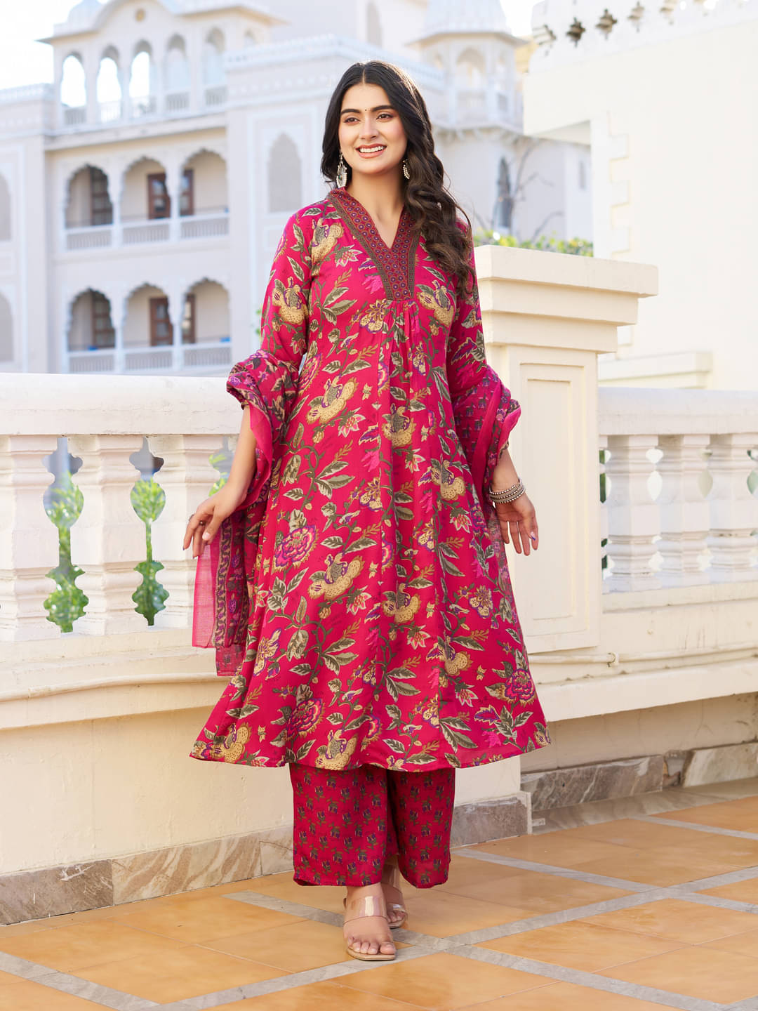YAGNIK FASHION Rayon Printed Kurti With Palazzo Women's Stitched Salwar Suit - Pink ( Pack of 1 ) YAGNIK FASHION Rayon Printed Kurti With Palazzo Women's Stitched Salwar Suit - Pink ( Pack of 1 )