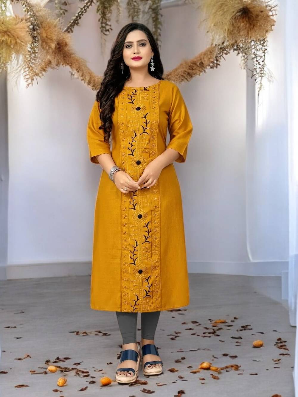 vinchic Pack of 1 Cotton Embroidered Anarkali Women's Kurti - ( Multicolor ) vinchic Pack of 1 Cotton Embroidered Anarkali Women's Kurti - ( Multicolor )