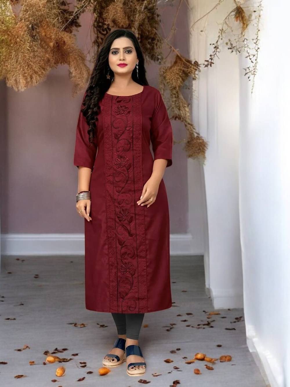     			vinchic Pack of 1 Cotton Embroidered Anarkali Women's Kurti - ( Multicolor )