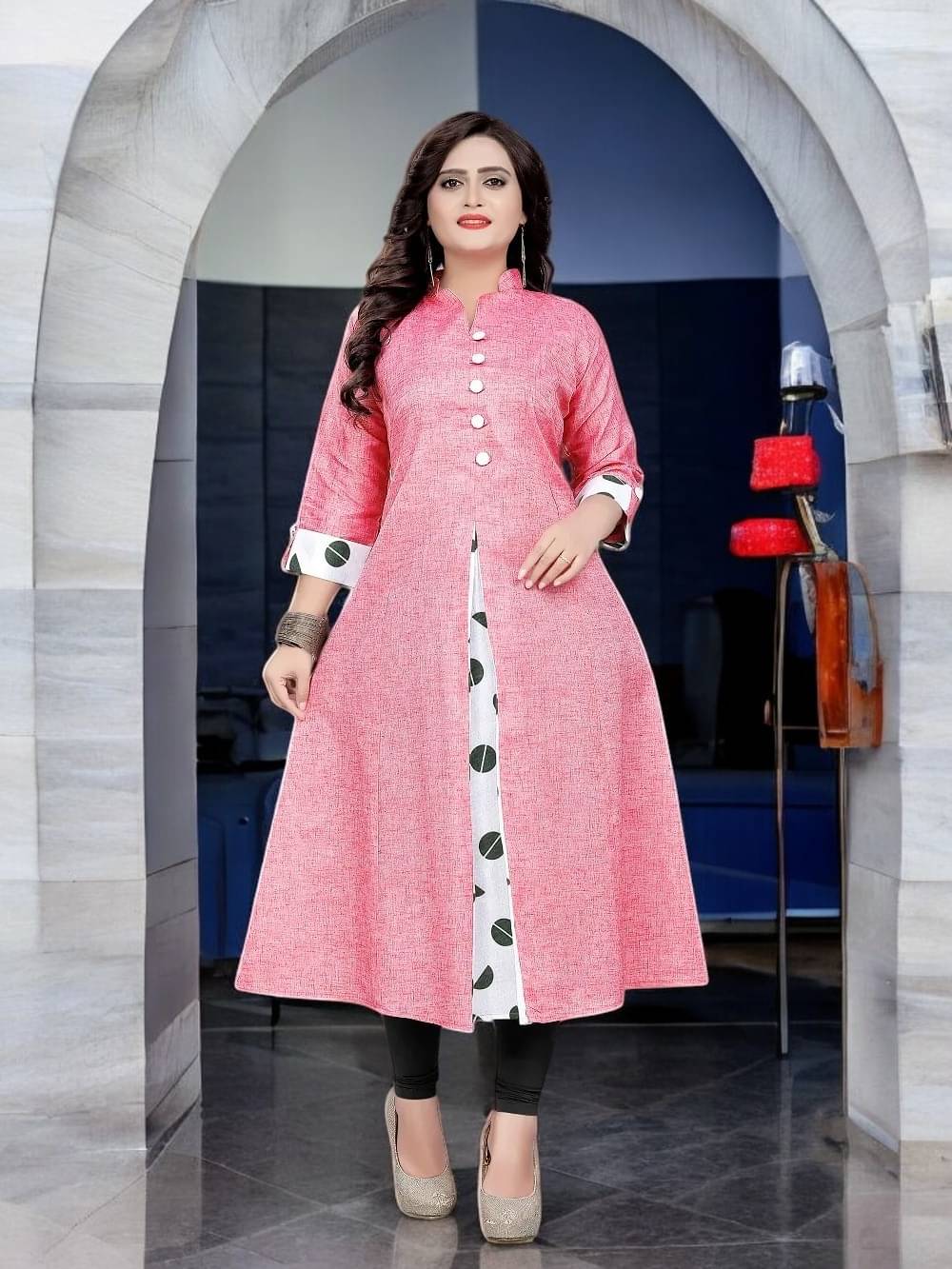     			vinchic Pack of 1 Cotton Embroidered Anarkali Women's Kurti - ( Multicolor )