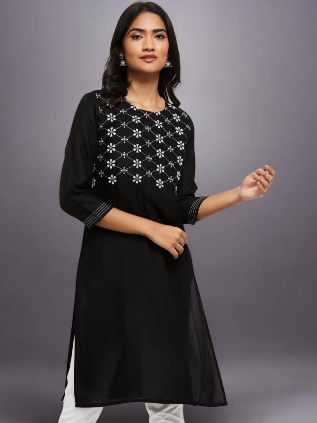 vinchic Pack of 1 Cotton Embroidered Anarkali Women's Kurti - ( Multicolor ) vinchic Pack of 1 Cotton Embroidered Anarkali Women's Kurti - ( Multicolor )