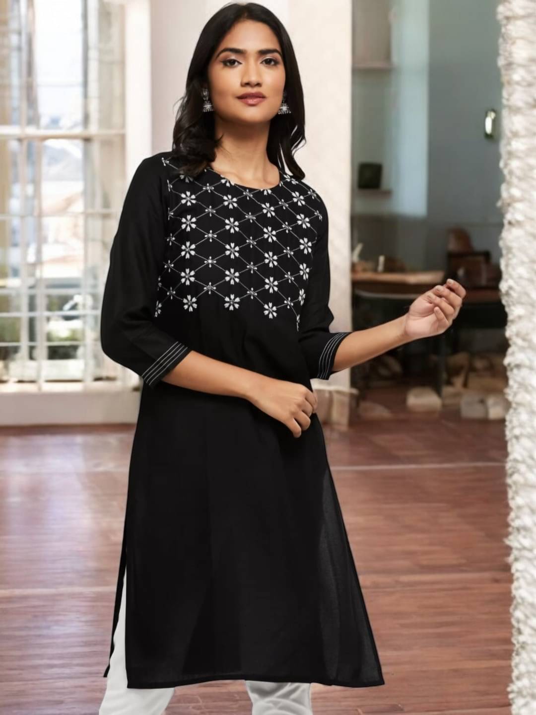vinchic Pack of 1 Cotton Embroidered Anarkali Women's Kurti - ( Multicolor ) vinchic Pack of 1 Cotton Embroidered Anarkali Women's Kurti - ( Multicolor )