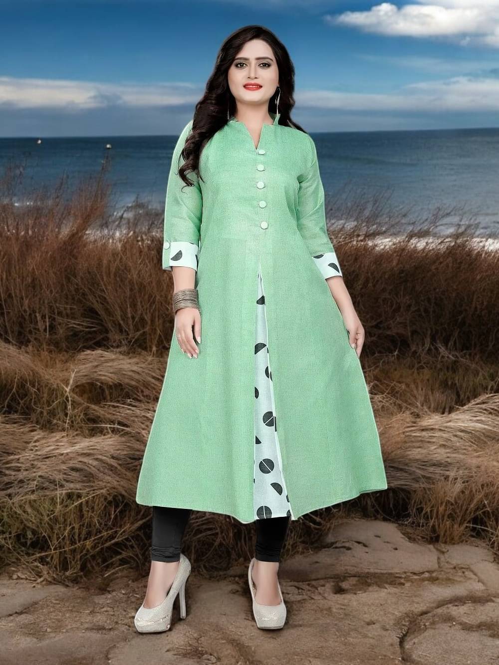 vinchic Pack of 1 Cotton Embroidered Anarkali Women's Kurti - ( Multicolor ) vinchic Pack of 1 Cotton Embroidered Anarkali Women's Kurti - ( Multicolor )