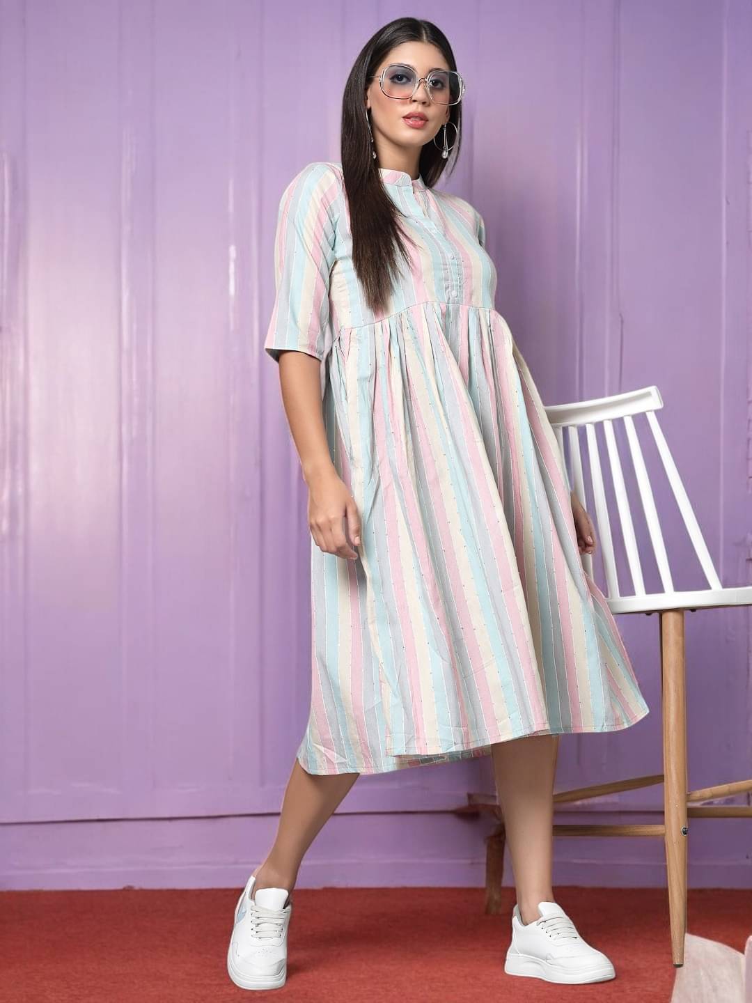     			vinchic Pack of 1 Cotton Embroidered Anarkali Women's Kurti - ( Multicolor )