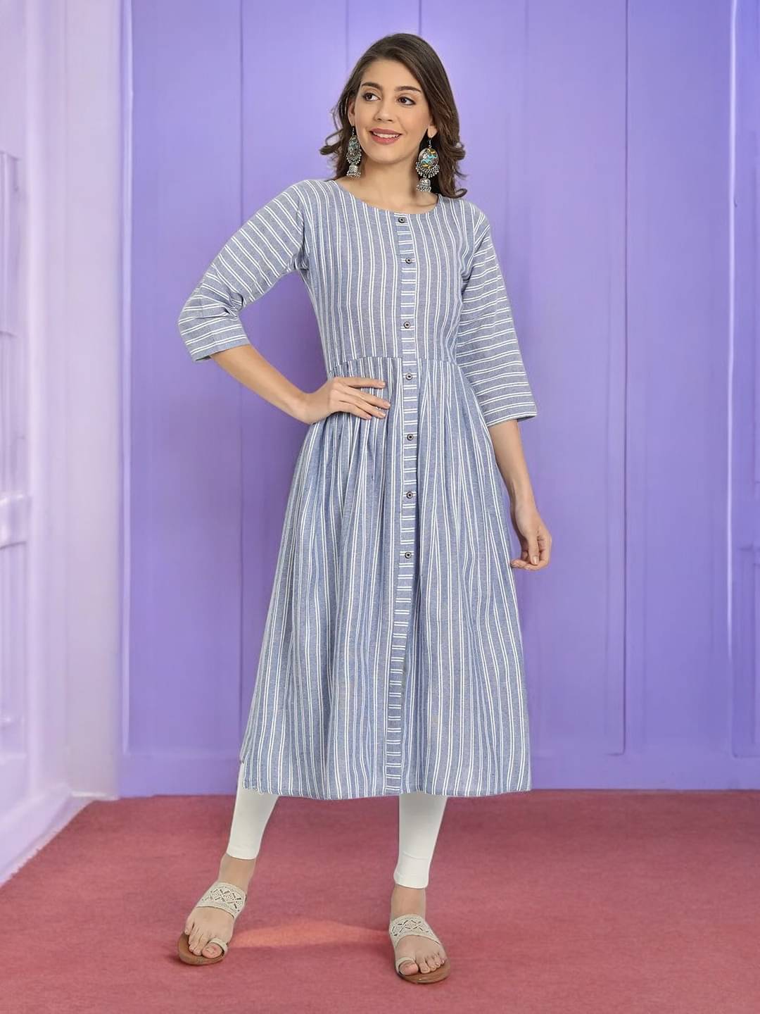    			vinchic Pack of 1 Cotton Embroidered Anarkali Women's Kurti - ( Multicolor )