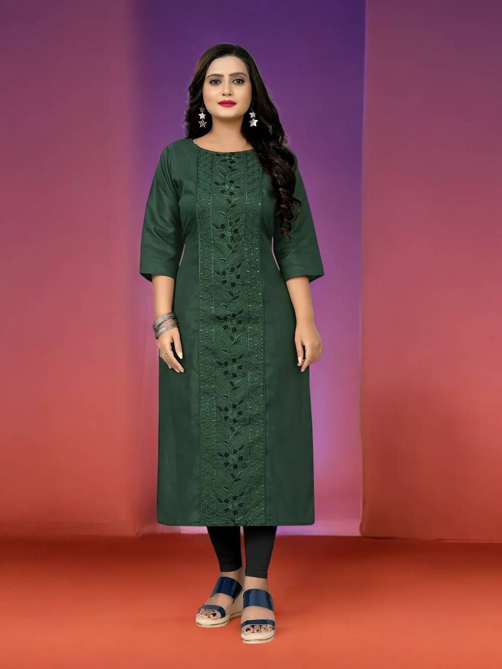 vinchic Pack of 1 Cotton Embroidered Anarkali Women's Kurti - ( Multicolor )     			vinchic Pack of 1 Cotton Embroidered Anarkali Women's Kurti - ( Multicolor )