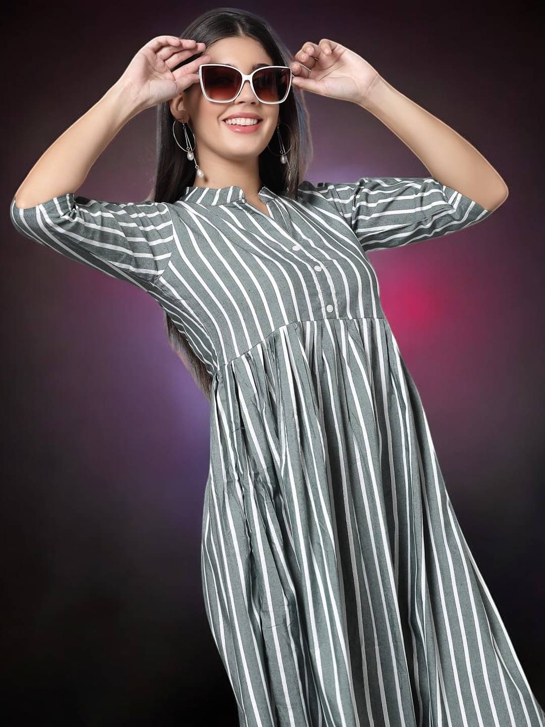     			vinchic Pack of 1 Cotton Embroidered Anarkali Women's Kurti - ( Multicolor )