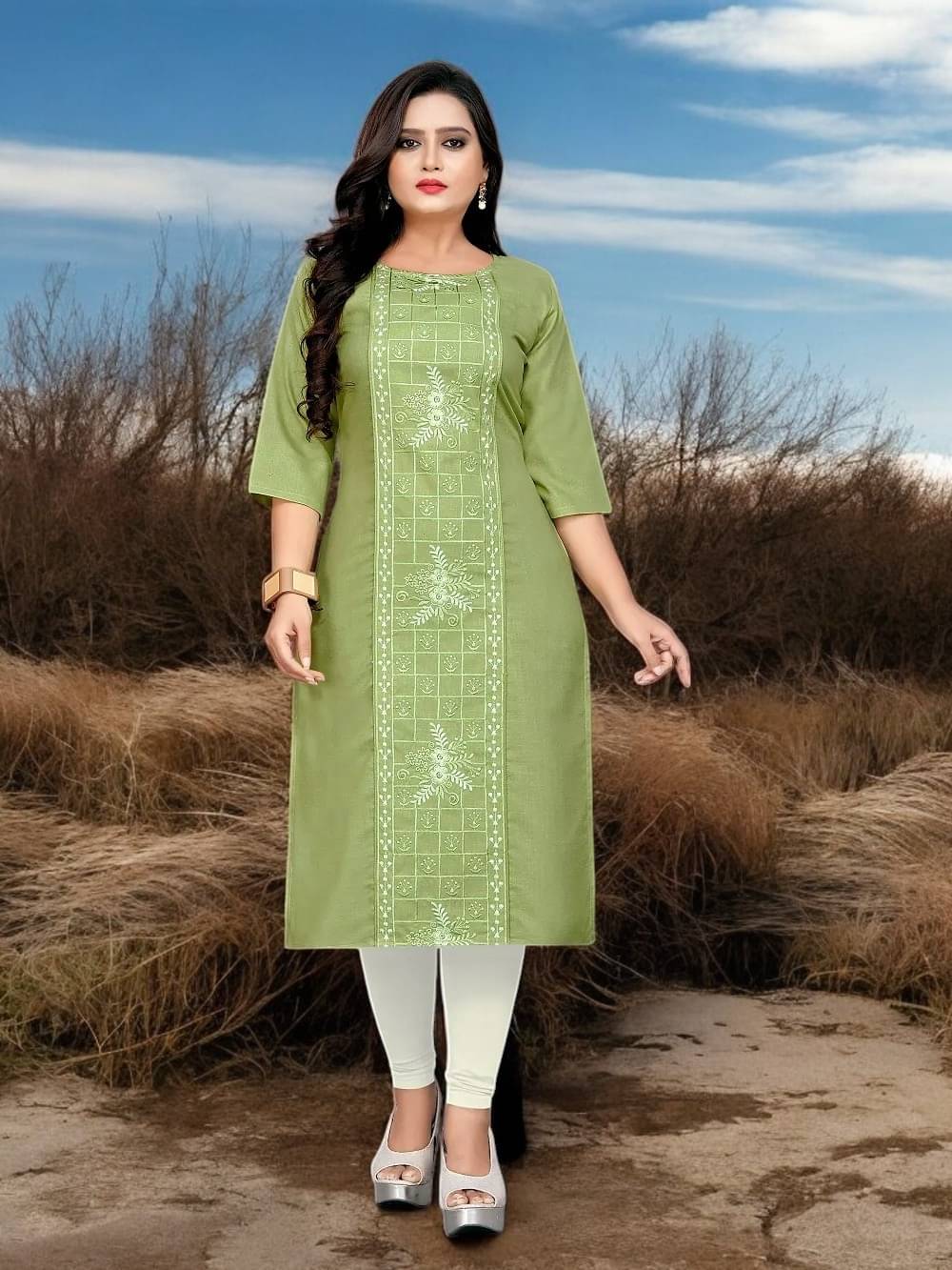     			vinchic Pack of 1 Cotton Embroidered Anarkali Women's Kurti - ( Multicolor )