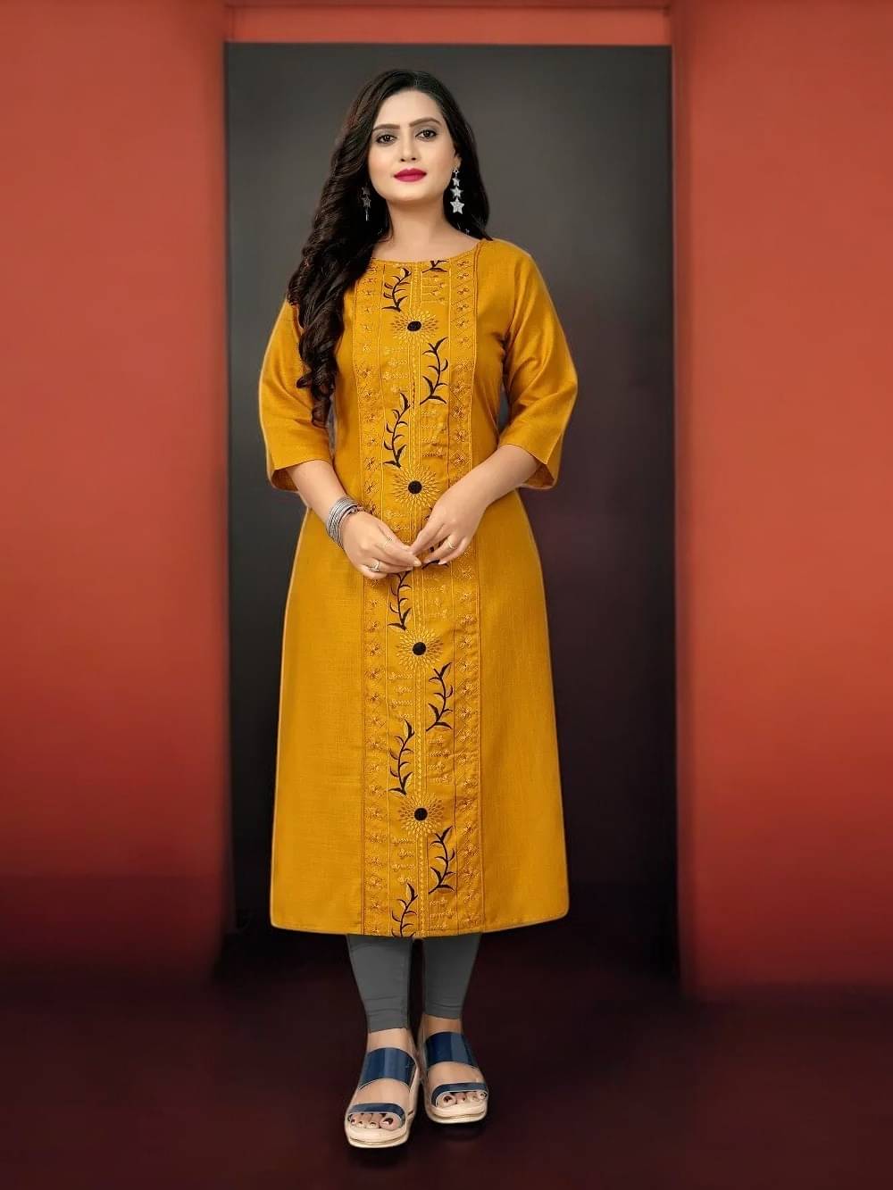 vinchic Pack of 1 Cotton Embroidered Anarkali Women's Kurti - ( Multicolor ) vinchic Pack of 1 Cotton Embroidered Anarkali Women's Kurti - ( Multicolor )