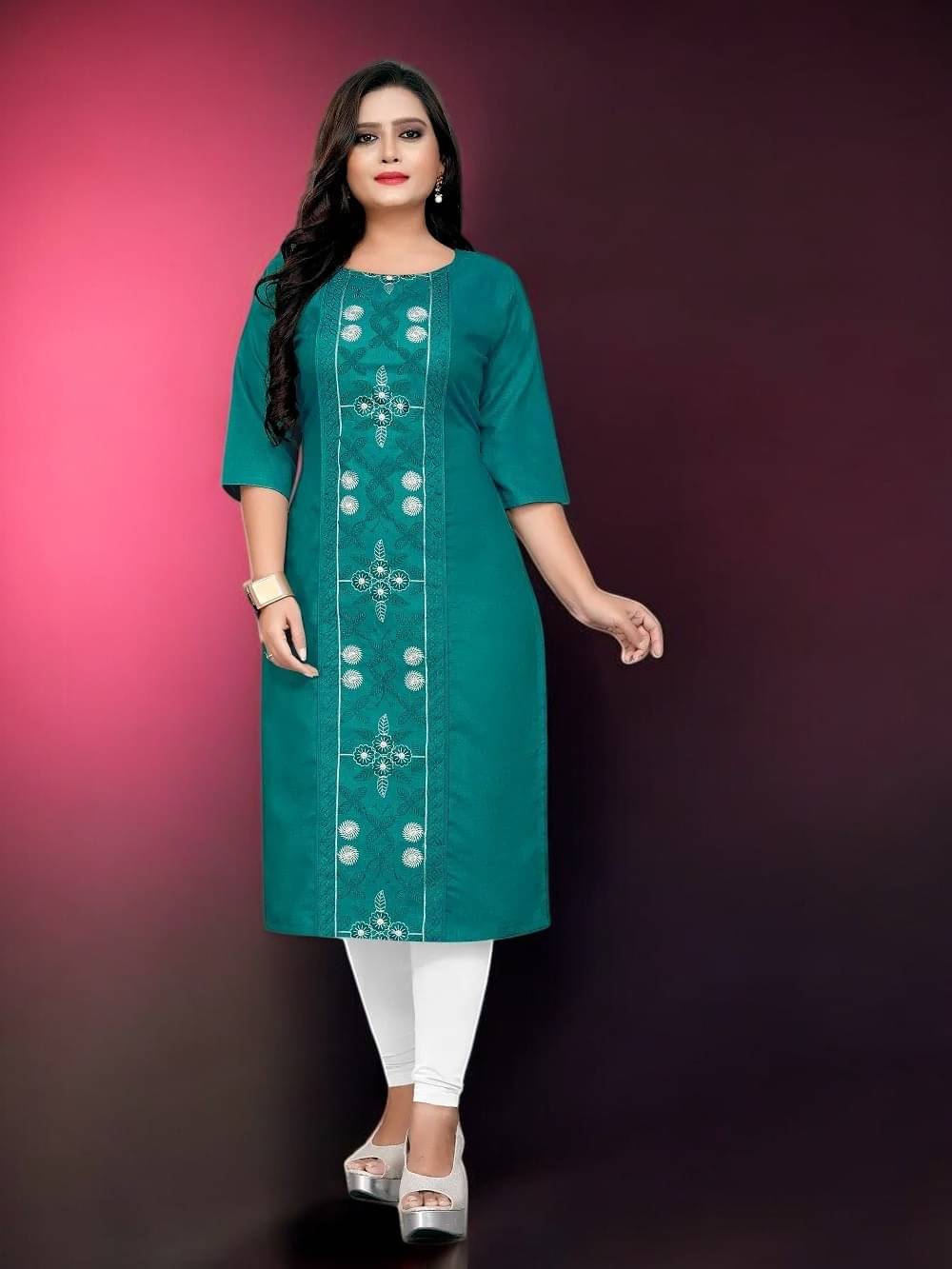     			vinchic Pack of 1 Cotton Embroidered Anarkali Women's Kurti - ( Multicolor )