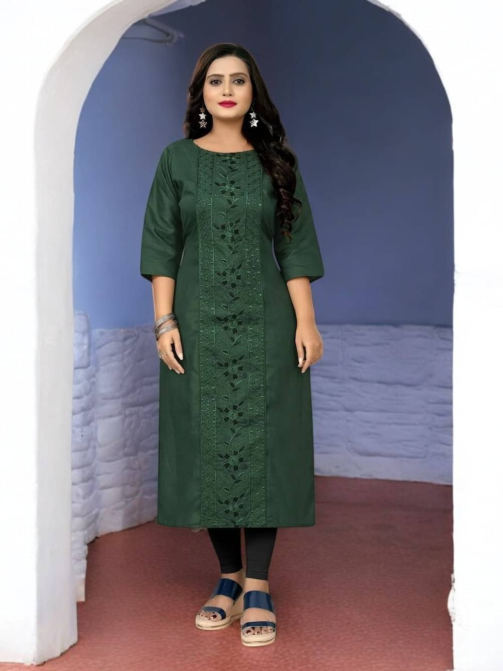 vinchic Pack of 1 Cotton Embroidered Anarkali Women's Kurti - ( Multicolor ) vinchic Pack of 1 Cotton Embroidered Anarkali Women's Kurti - ( Multicolor )