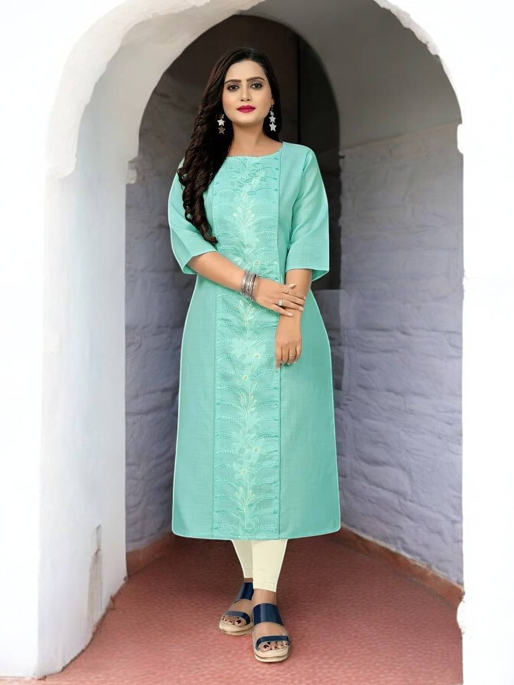 vinchic Pack of 1 Cotton Embroidered Anarkali Women's Kurti - ( Multicolor ) vinchic Pack of 1 Cotton Embroidered Anarkali Women's Kurti - ( Multicolor )