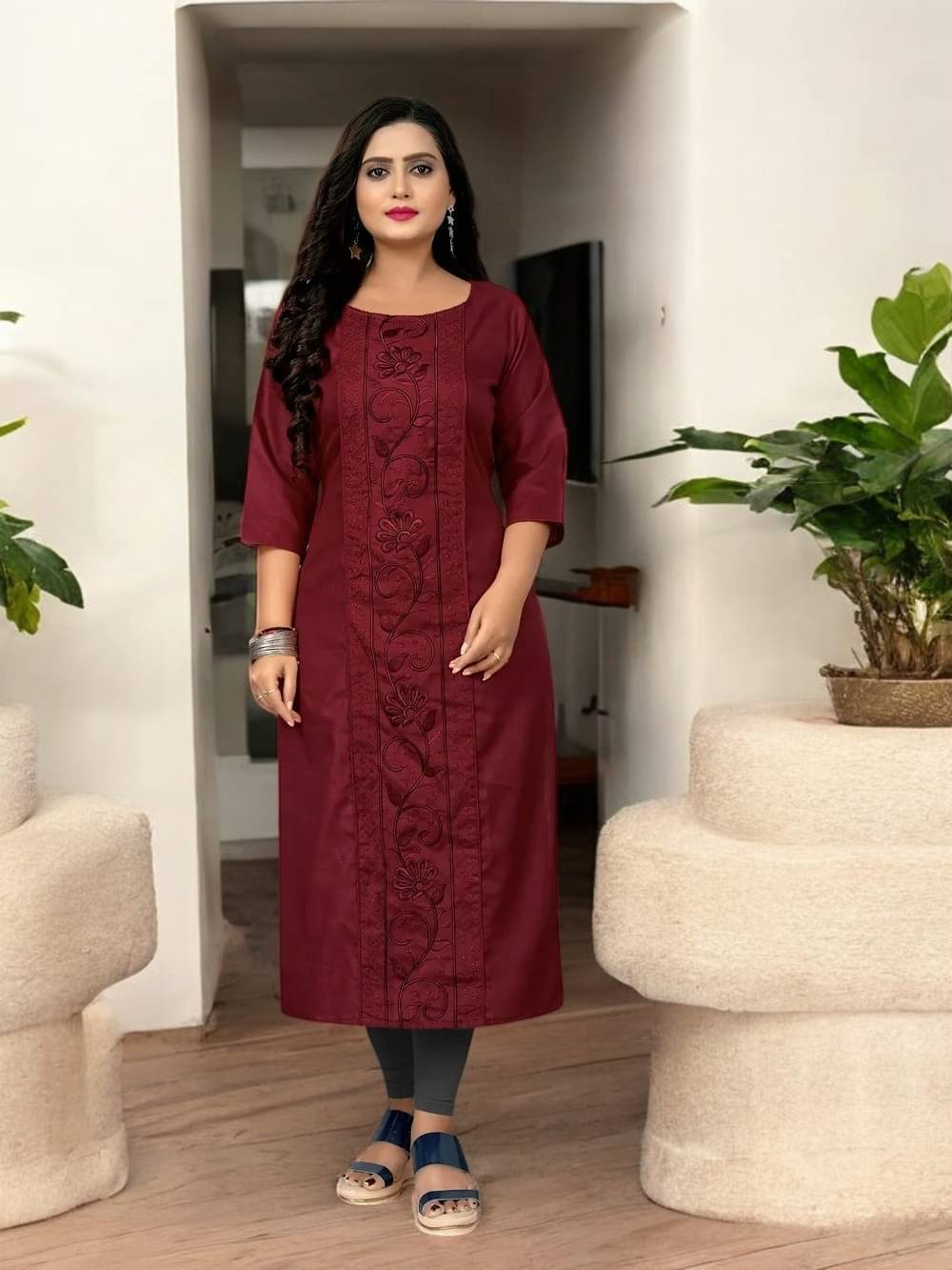     			vinchic Pack of 1 Cotton Embroidered Anarkali Women's Kurti - ( Multicolor )