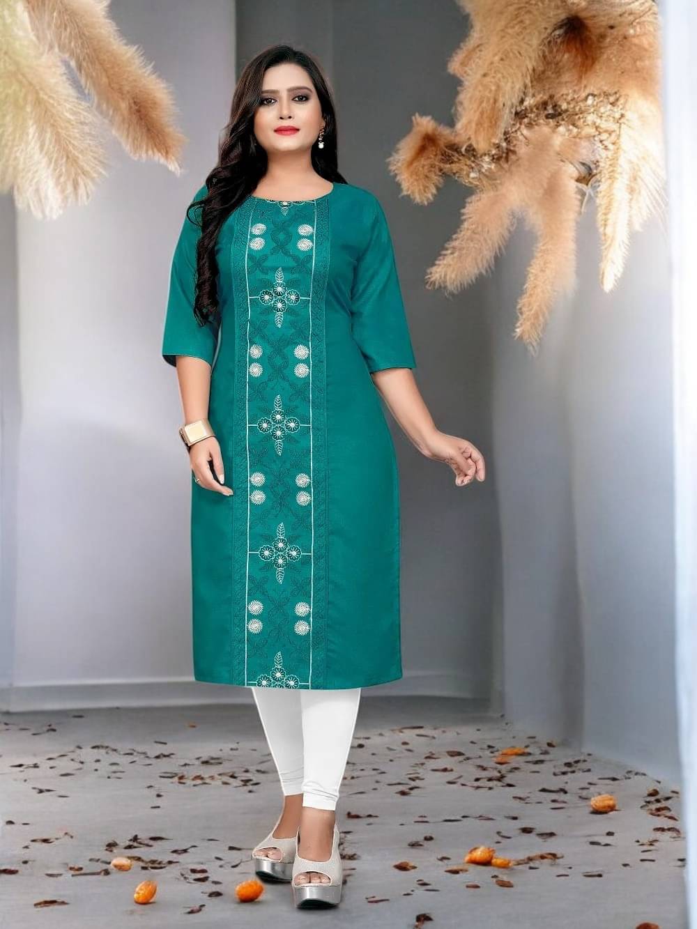     			vinchic Pack of 1 Cotton Embroidered Anarkali Women's Kurti - ( Multicolor )