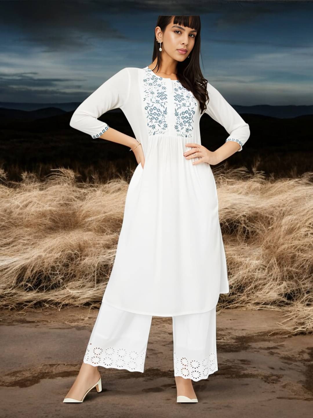 vinchic Pack of 1 Cotton Embroidered Anarkali Women's Kurti - ( Multicolor )     			vinchic Pack of 1 Cotton Embroidered Anarkali Women's Kurti - ( Multicolor )