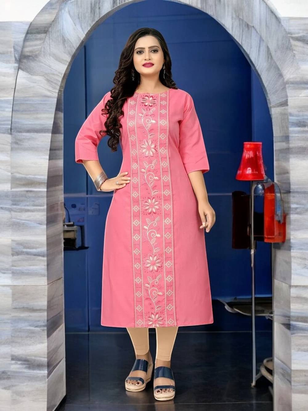 vinchic Pack of 1 Cotton Embroidered Anarkali Women's Kurti - ( Multicolor ) vinchic Pack of 1 Cotton Embroidered Anarkali Women's Kurti - ( Multicolor )