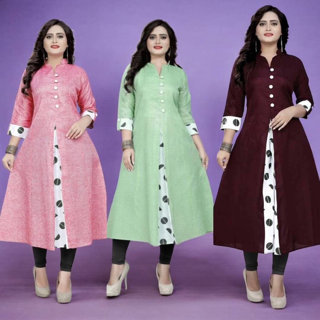 vinchic Pack of 3 Cotton Embroidered Anarkali Women's Kurti - ( Multicolor ) vinchic Pack of 3 Cotton Embroidered Anarkali Women's Kurti - ( Multicolor )