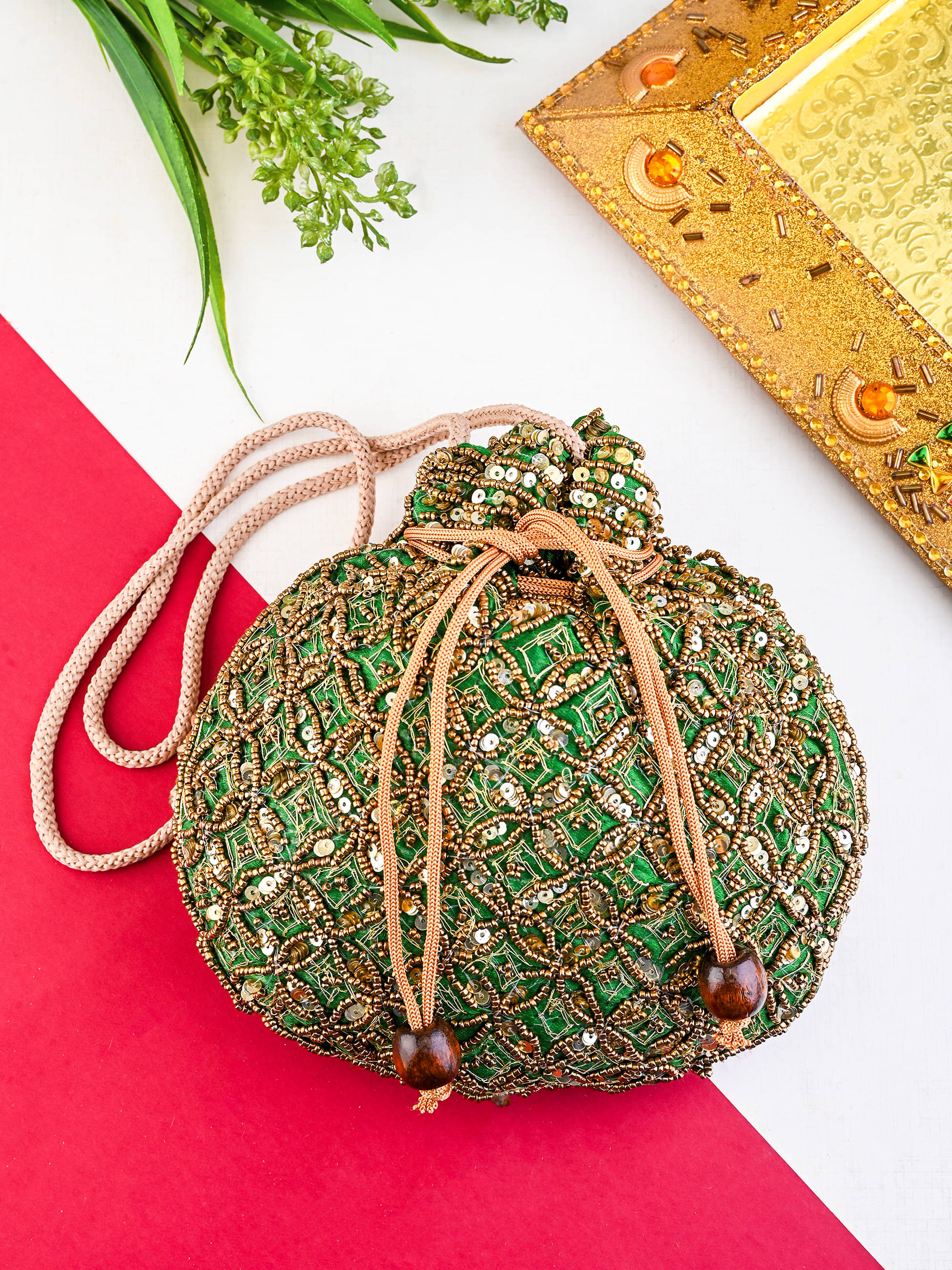     			Anjaneya Creations Handheld Bag Fabric Set of 1 ( Green )