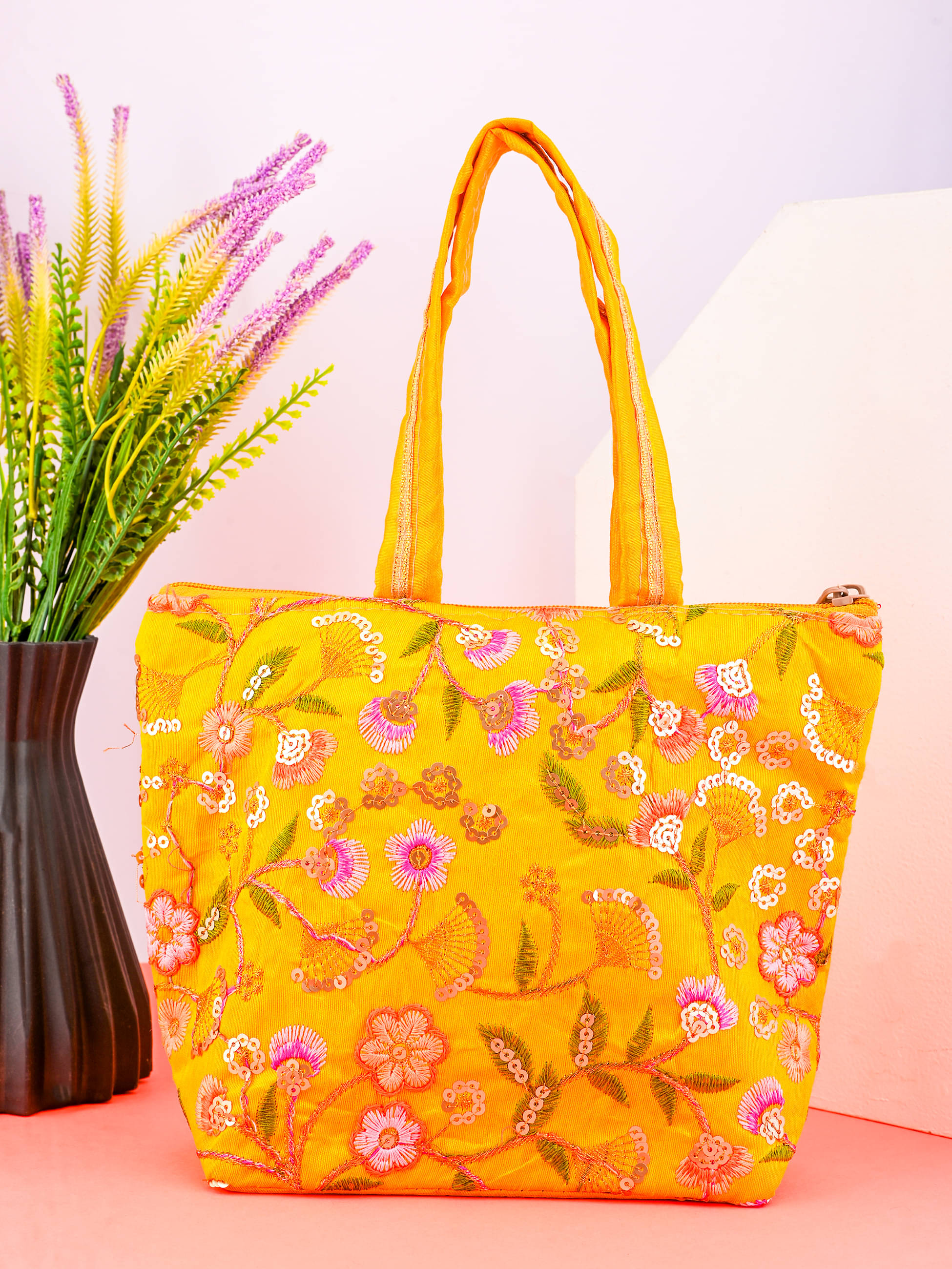     			Anjaneya Creations Handheld Bag Fabric Set of 1 ( Yellow )
