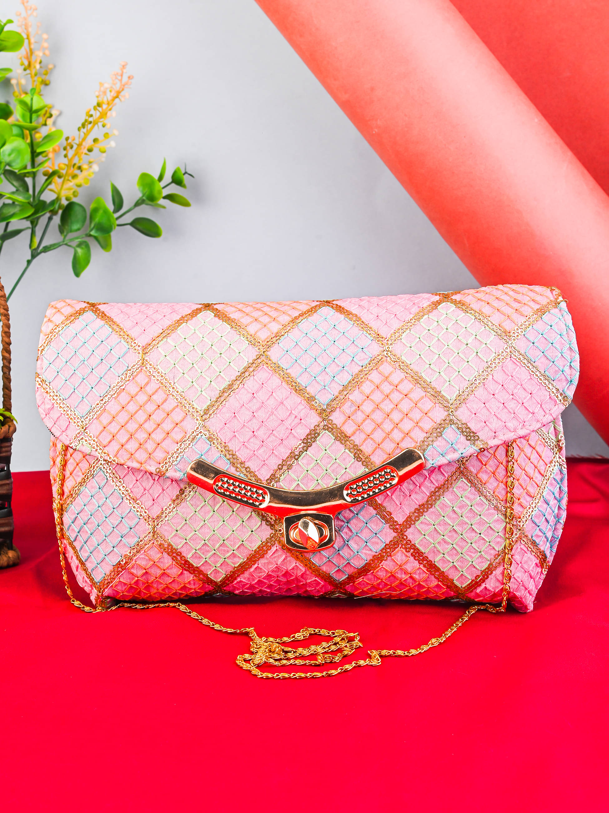     			Anjaneya Creations Handheld Bag Fabric Set of 1 ( Pink )