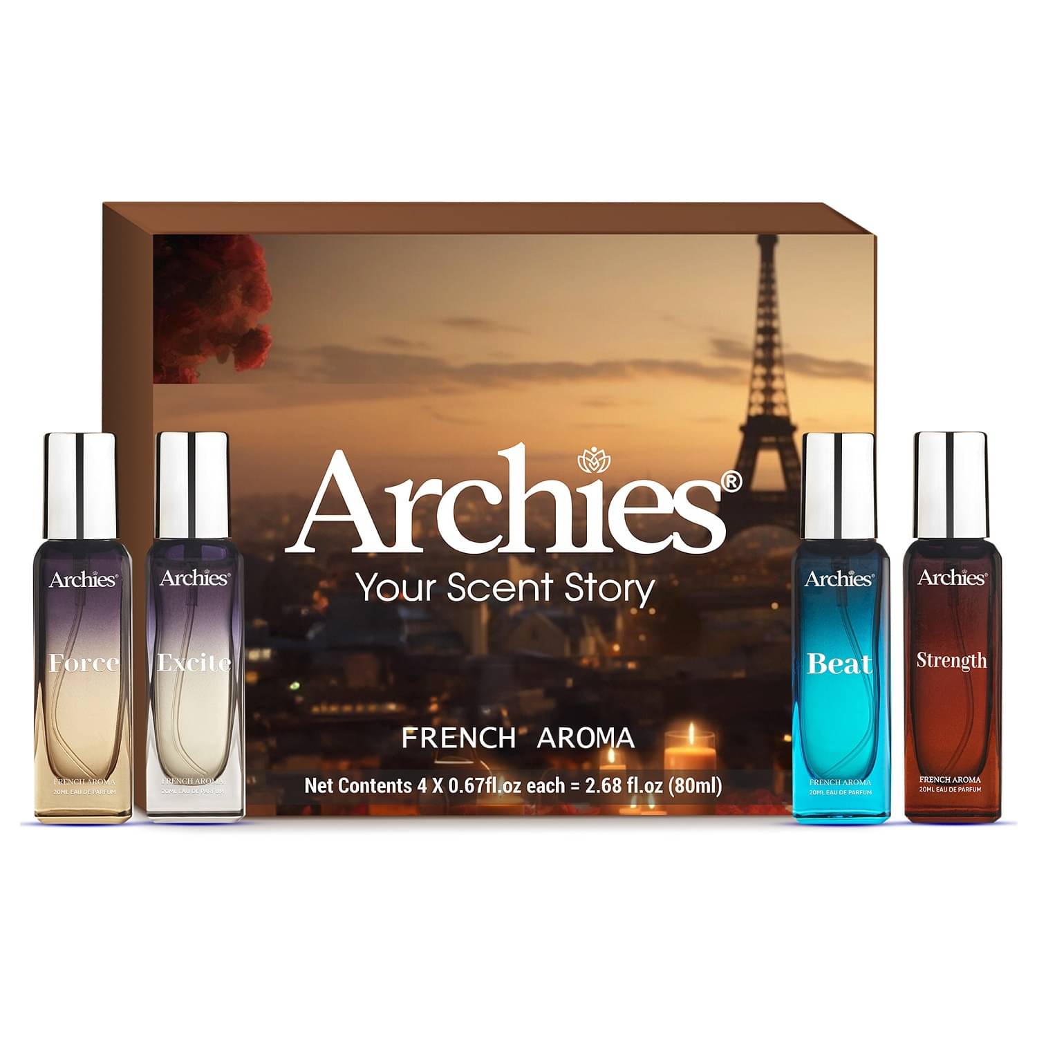 ARCHIES Luxury Perfume Gift Set for Men, Premium & Long Lasting, French Aroma Scent-20mlx4 ARCHIES Luxury Perfume Gift Set for Men, Premium & Long Lasting, French Aroma Scent-20mlx4