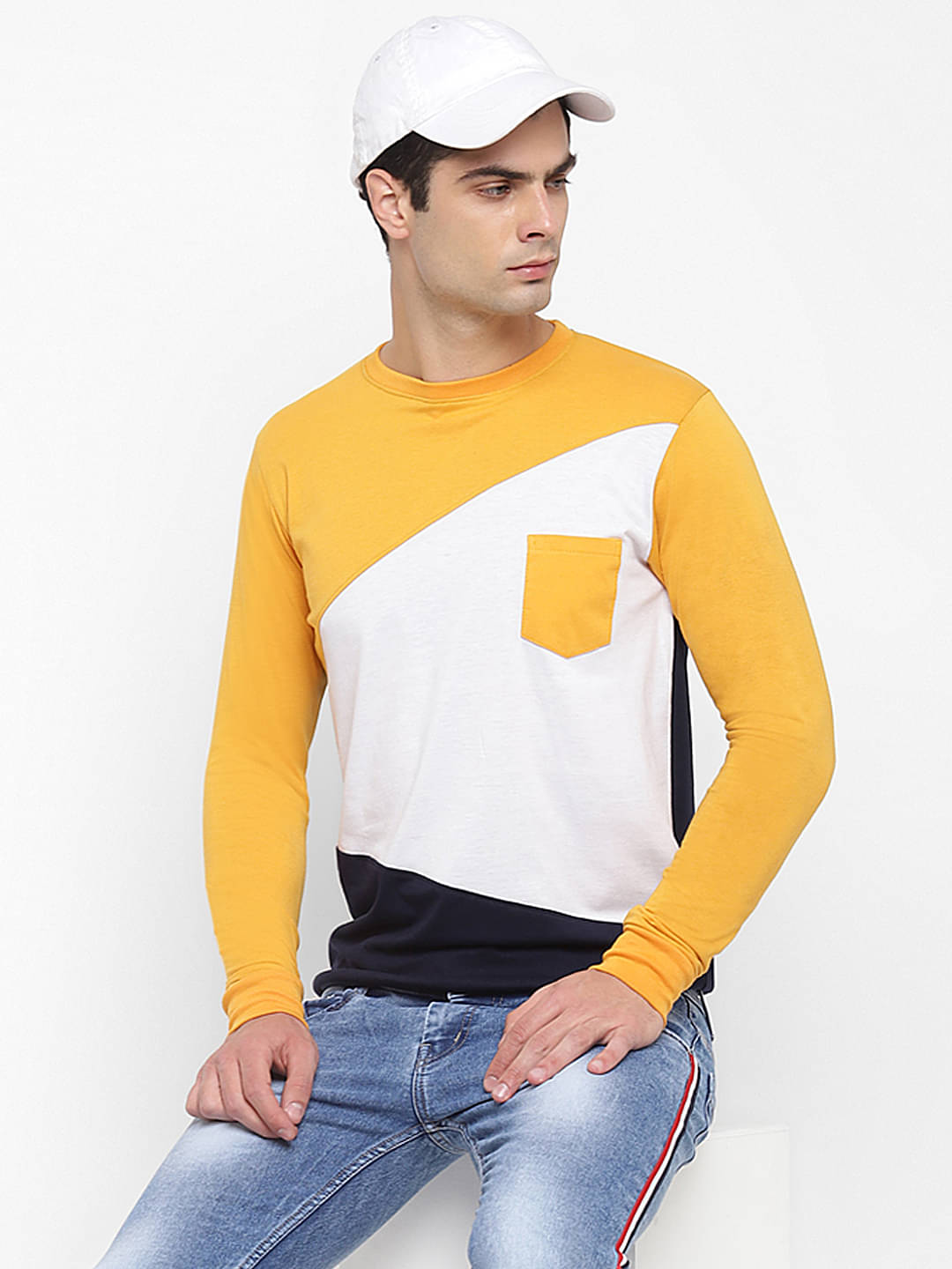 BUKKL Cotton Regular Fit Colorblock Full Sleeves Men's Round T-Shirt - Yellow ( Pack of 1 ) BUKKL Cotton Regular Fit Colorblock Full Sleeves Men's Round T-Shirt - Yellow ( Pack of 1 )