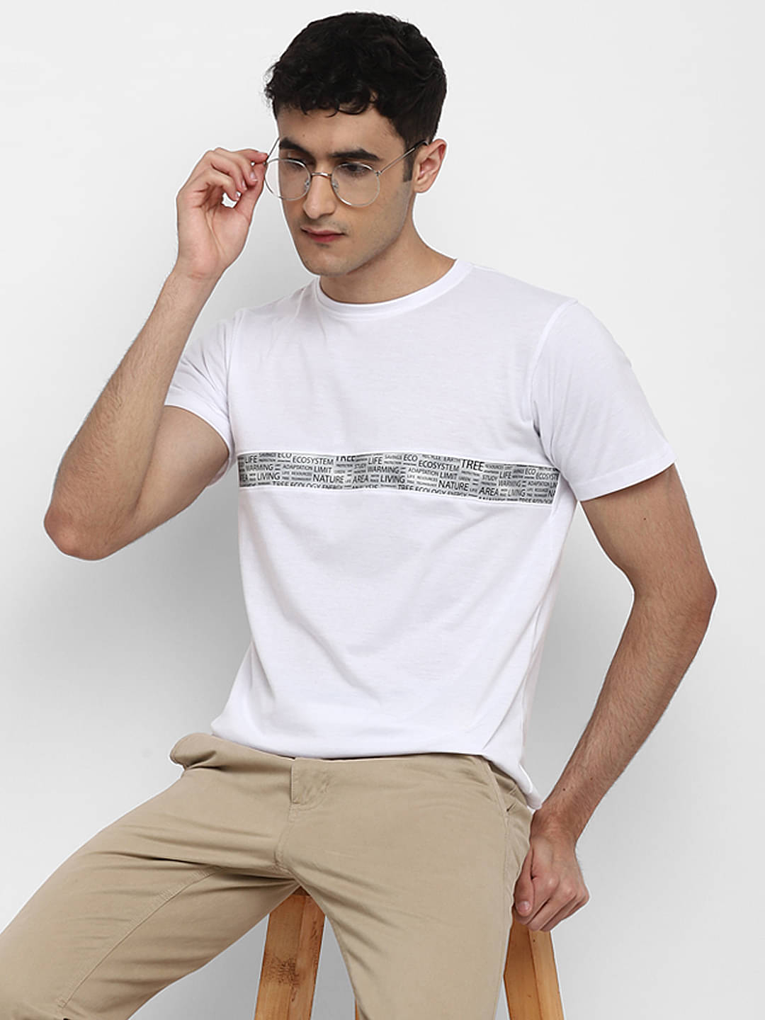     			BUKKL Cotton Regular Fit Striped Half Sleeves Men's Round T-Shirt - White ( Pack of 1 )