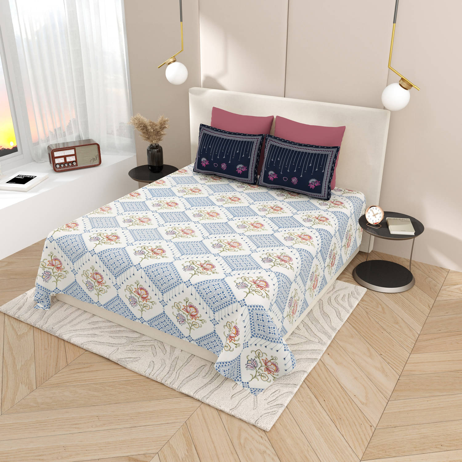 Bombay Spreads Cotton 1 Double King Bedsheet with 2 Pillow Covers ( Blue ) Bombay Spreads Cotton 1 Double King Bedsheet with 2 Pillow Covers ( Blue )