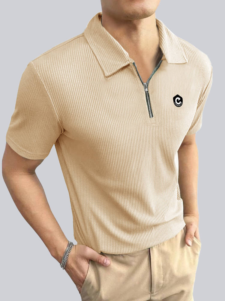     			Eyebogler Pack of 1 Cotton Blend Regular Fit Striped Half Sleeves Men's Polo T Shirt ( Beige )