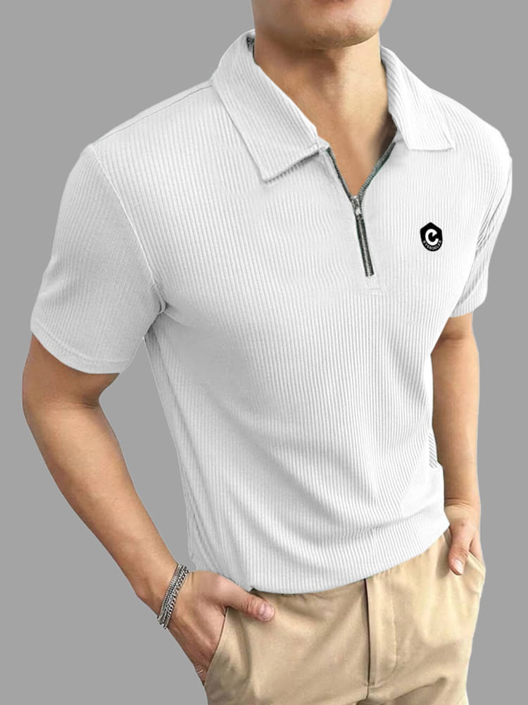     			Eyebogler Pack of 1 Cotton Blend Regular Fit Striped Half Sleeves Men's Polo T Shirt ( White )