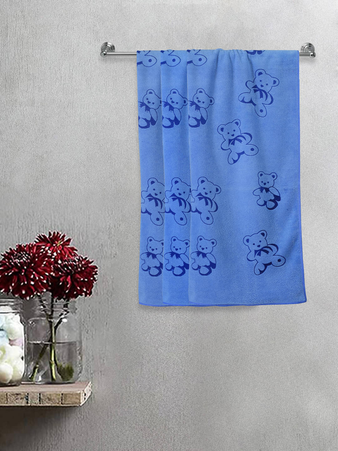     			FABINALIV Set of 3 Blue Cotton Bath Towels