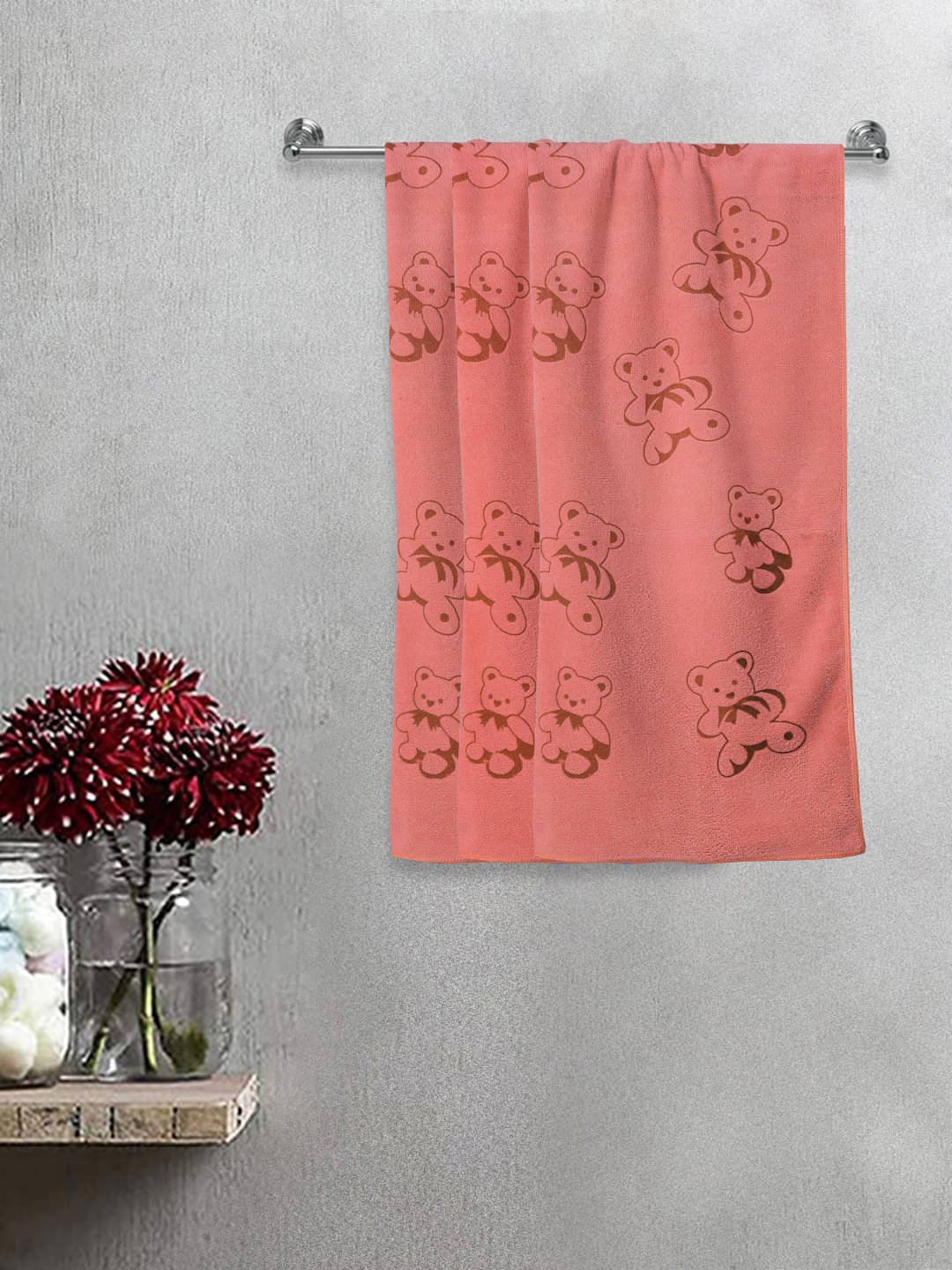     			FABINALIV Set of 3 Orange Cotton Bath Towels