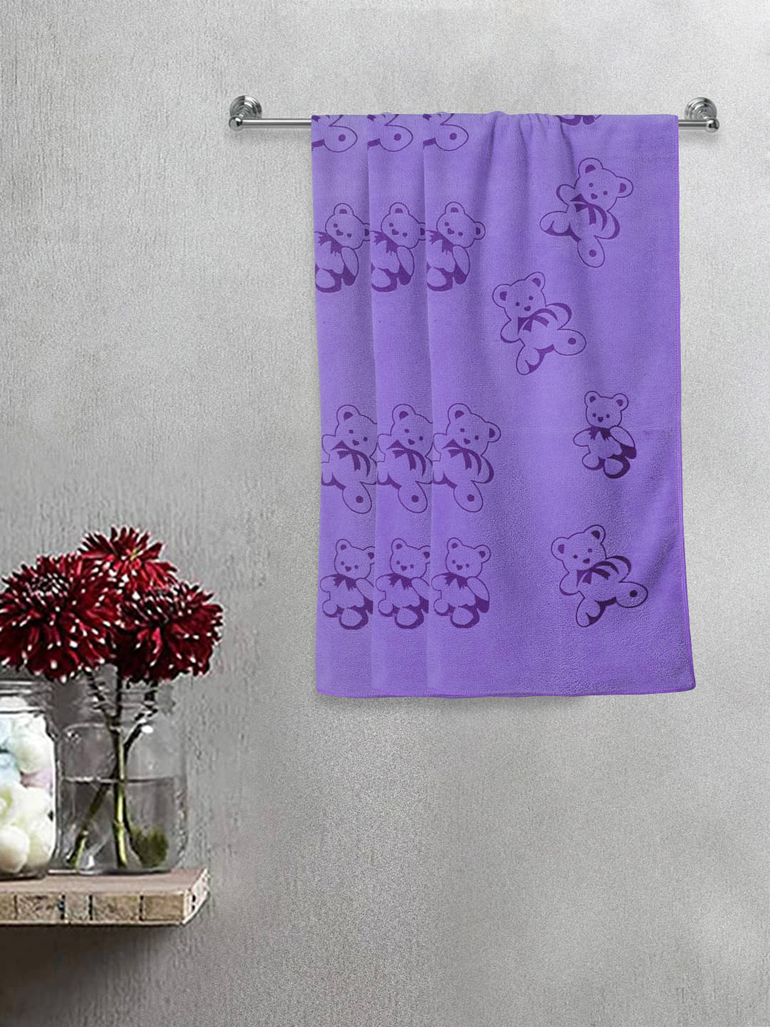     			FABINALIV Set of 3 Purple Cotton Bath Towels