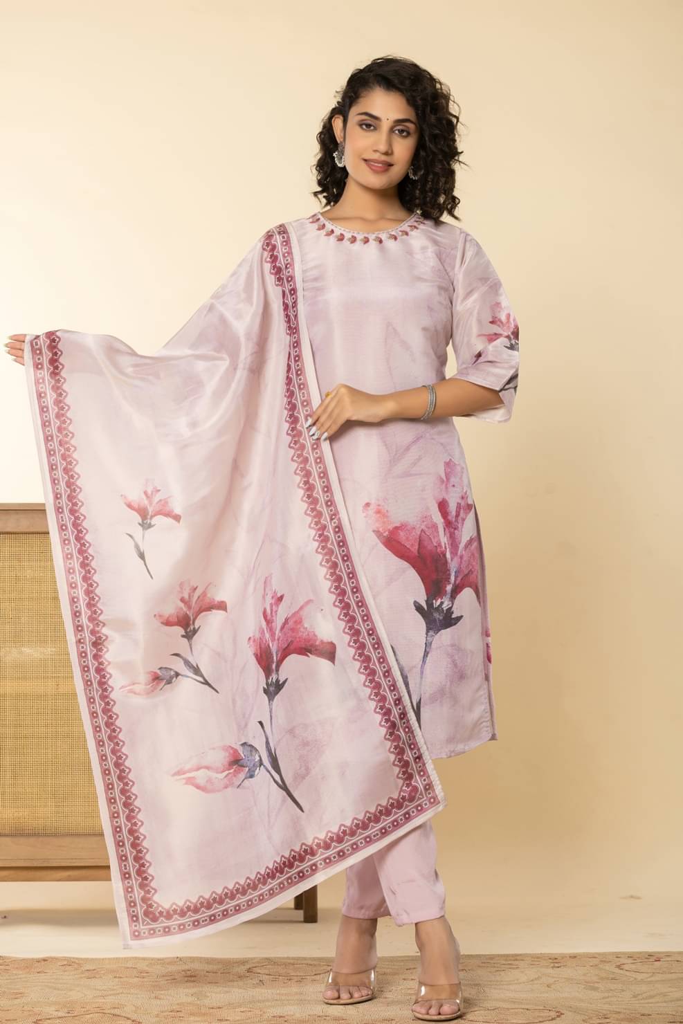 Flamboyant Cotton Blend Printed Kurti With Pants Women's Stitched Salwar Suit - Violet ( Pack of 1 ) Flamboyant Cotton Blend Printed Kurti With Pants Women's Stitched Salwar Suit - Violet ( Pack of 1 )