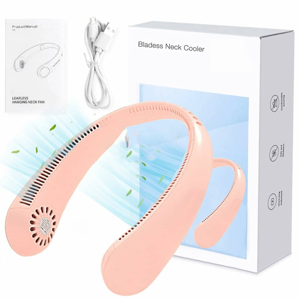 GEEO Best Rechargeable Bladeless Fan for Neck Multicolor with charging cable GEEO Best Rechargeable Bladeless Fan for Neck Multicolor with charging cable